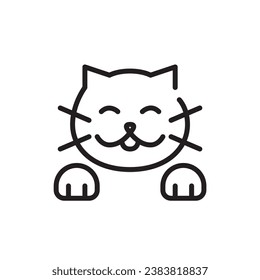 Happy smiling cat with its paws. Pet friend. Pixel perfect, editable stroke icon