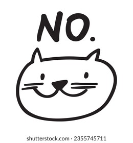 Happy smiling cat. Word- no. Outline illustration on white background.