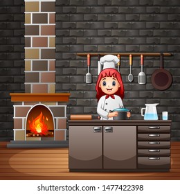 Happy smiling chef in kitchen preparing meals