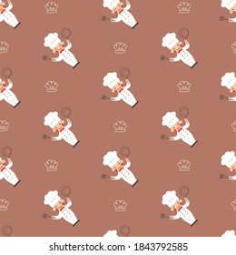 Happy Smiling Chef Vector Graphic Character Seamless Pattern for Background and Apparel Design
