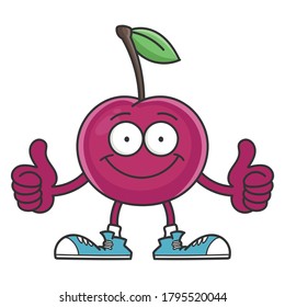 happy smiling cherry fruit cartoon character isolated on white background