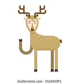 Happy smiling christmas deer cartoon character waving hoof. Cheerful positive xmas reindeer. Santa caribou vector icon illustration. Holiday elk symbol