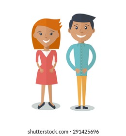 Happy  Smiling  Couple in Flat Style. Man and woman in casual clothing isolated on white background. Vector modern illustration
