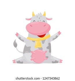 Happy smiling cow, funny farm animal cartoon character vector Illustration on a white background Happy smiling cow, funny farm animal cartoon character vector Illustration on a white background