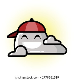 A happy smiling cute clouds face vector with hat
