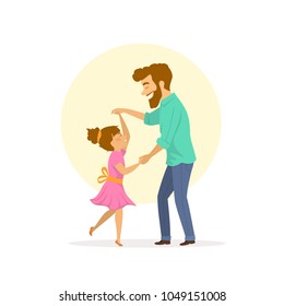 happy smiling cute father and daughter dancing isolated vector illustration scene