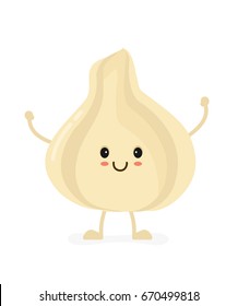 Happy smiling cute garlic. Vector modern flat style cartoon character illustration icon. Isolated on white background. Garlic concept