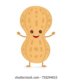 Happy smiling cute peanut. Vector flat cartoon character illustration icon design. Isolated on white background.peanut  concept