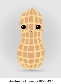 Happy smiling cute peanut. Vector flat cartoon character illustration icon design. Isolated on grey background. Peanut concept