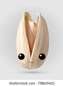Happy smiling cute pistachio. Vector flat cartoon character illustration icon design. Isolated on grey background. Pistachio concept