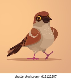 Happy smiling cute sparrow character mascot. Vector flat cartoon illustration