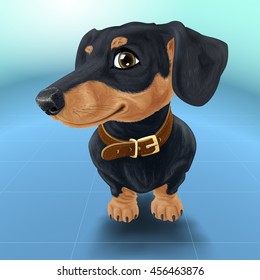 Happy smiling dog isolated realistic vector illustration. Satisfied dachshund in collar.