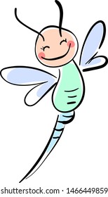 Happy smiling dragonfly, illustration, vector on white background.