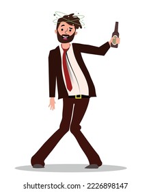 Happy smiling drunk businessman office worker character. Cartoon flat vector illustration.