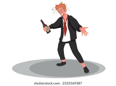 Happy smiling drunk businessman office worker character. Cartoon flat vector illustration.