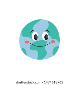 Happy smiling Earth planet flat cartoon character vector hand drawing illustration icon isolated on white background. Earth day and environment ecological concept element.