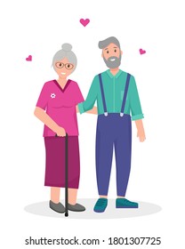 Mujer mayor y hombre felices juntos.