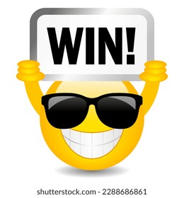 Feliz emoji sonriente con el signo de Win aislado en el fondo blanco