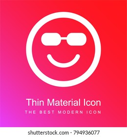 Happy smiling emoticon square face with sunglasses red and pink gradient material white icon minimal design