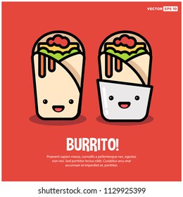 Happy Smiling Face Burrito Vector Illustration in Flat Style Line Art