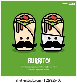 Happy Smiling Face Burrito Vector Illustration in Flat Style Line Art with Moustache