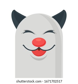 Happy smiling face cat.  Web Icon with smile emoji. Funny cartoon character emoticon.  Logo element design. Isolated vector illustration white background. 