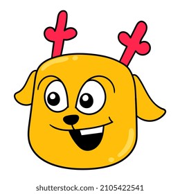 venado de cara sonriente feliz, emoticono de caja de ilustraciones vectoriales. dibujo de icono de garabato