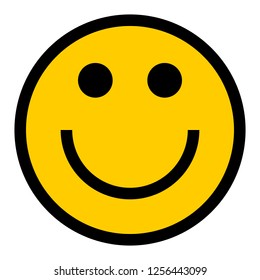 Happy smiling face emoticon icon in flat style. Yellow symbol on the white background created in 2D flat style. This design graphic element is saved as a vector illustration in the EPS file format