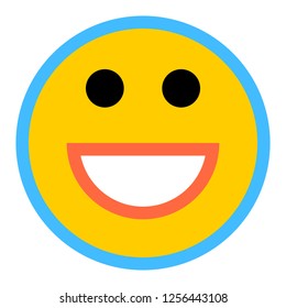 Happy smiling face emoticon icon in flat style. Yellow symbol on the white background created in 2D flat style. This design graphic element is saved as a vector illustration in the EPS file format