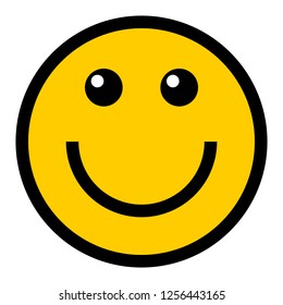 Happy smiling face emoticon icon in flat style. Yellow symbol on the white background created in 2D flat style. This design graphic element is saved as a vector illustration in the EPS file format