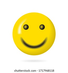 Happy Smiling Face Halftone Comic Style Positive Circle Template for Your Purpose - Black and Yellow on White Background - Vector Flat Graphic Design