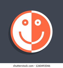Happy smiling face icon in flat style. Emoticon smile icon or emoji sign on dark gray background. This design graphic element is saved as a vector illustration in the EPS file format.