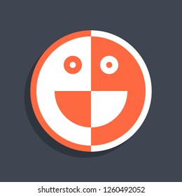 Happy smiling face icon in flat style. Emoticon smile icon or emoji sign on dark gray background. This design graphic element is saved as a vector illustration in the EPS file format.