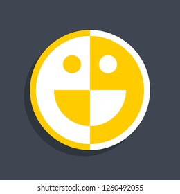 Happy smiling face icon in flat style. Emoticon smile icon or emoji sign on dark gray background. This design graphic element is saved as a vector illustration in the EPS file format.