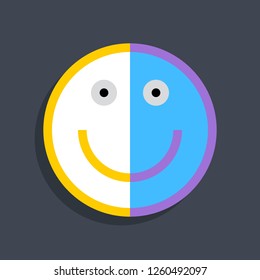 Happy smiling face icon in flat style. Emoticon smile icon or emoji sign on dark gray background. This design graphic element is saved as a vector illustration in the EPS file format.