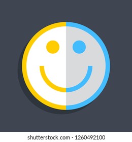 Happy smiling face icon in flat style. Emoticon smile icon or emoji sign on dark gray background. This design graphic element is saved as a vector illustration in the EPS file format.