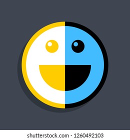 Happy smiling face icon in flat style. Emoticon smile icon or emoji sign on dark gray background. This design graphic element is saved as a vector illustration in the EPS file format.