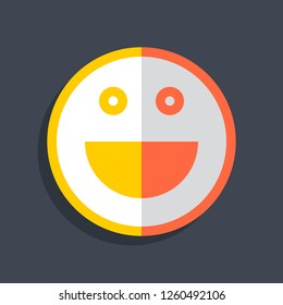 Happy smiling face icon in flat style. Emoticon smile icon or emoji sign on dark gray background. This design graphic element is saved as a vector illustration in the EPS file format.