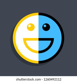 Happy smiling face icon in flat style. Emoticon smile icon or emoji sign on dark gray background. This design graphic element is saved as a vector illustration in the EPS file format.