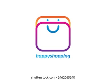 Happy Smiling Face Paper Shopping Bag Vector Logo