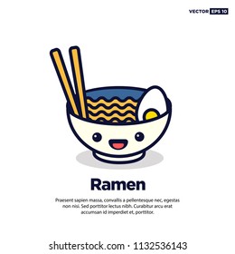 Happy Smiling Face Ramen Bowl Vector Illustration in Flat Style Line Art