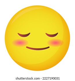 Happy smiling face with rosy cheeks on white background. Emoji illustration