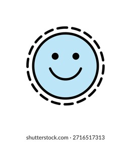 Um adesivo de rosto sorridente feliz representando o rastreamento de humor positivo no estilo MBE linha quebrada.