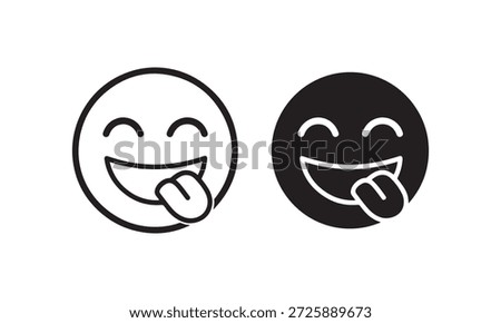 Happy Smiling Face with Stuck Out Tongue Emoji Vector Icon Set in Line and Solid Style