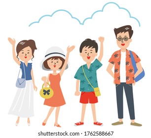 Happy smiling family in summer clothes