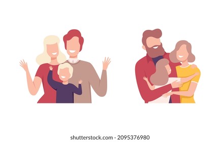 Happy Smiling Family Together Cuddling and Embracing Vector Set