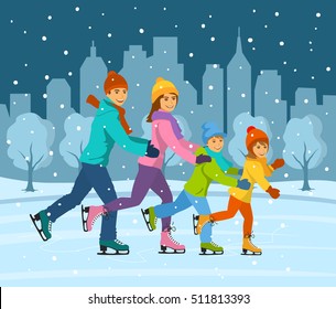family ice skating clip art