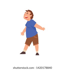 Happy Smiling Fat Boy, Cute Overweight Child Character Vector Illustration