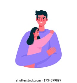 Happy smiling father and daughter. Father hug daughter with love and holding her in arms. Happy fathers day card. Flat cartoon vector illustration
