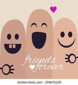 Happy Smiling fingers enjoying a friend hugging. Happy Friendship Day poster.  Cute doodle with friends forever. Vector. Businessman concept, funny fingers sign, teamwork concept, hand sign, cartoon.